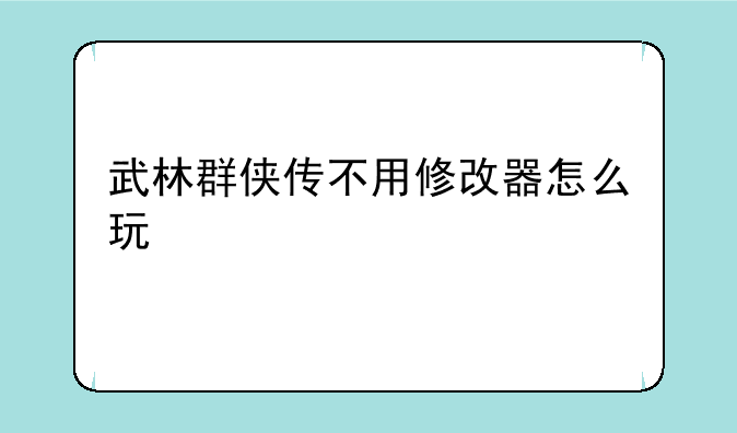 武林群侠传不用修改器怎么玩