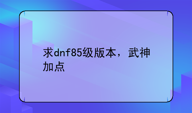 求dnf85级版本，武神加点