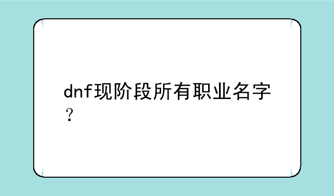 dnf现阶段所有职业名字？