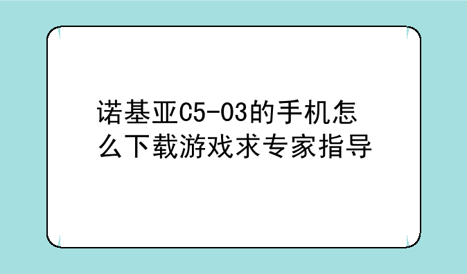 诺基亚C5-03的手机怎么下载游戏求专家指导