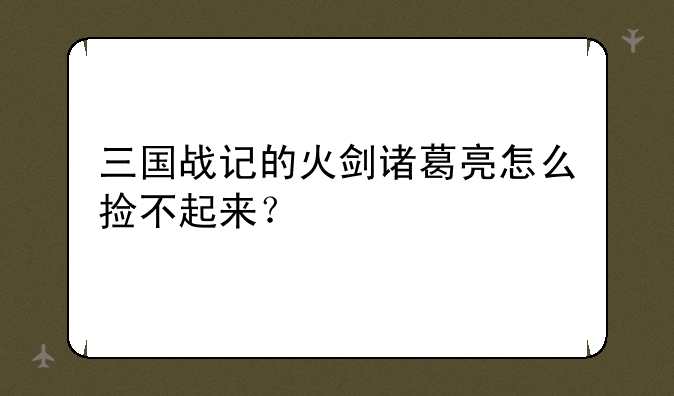 三国战记的火剑诸葛亮怎么捡不起来？