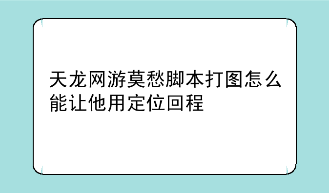 天龙网游莫愁脚本打图怎么能让他用定位回程