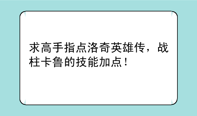求高手指点洛奇英雄传，战柱卡鲁的技能加点！