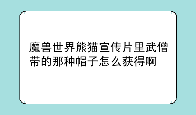 魔兽世界熊猫宣传片里武僧带的那种帽子怎么获得啊