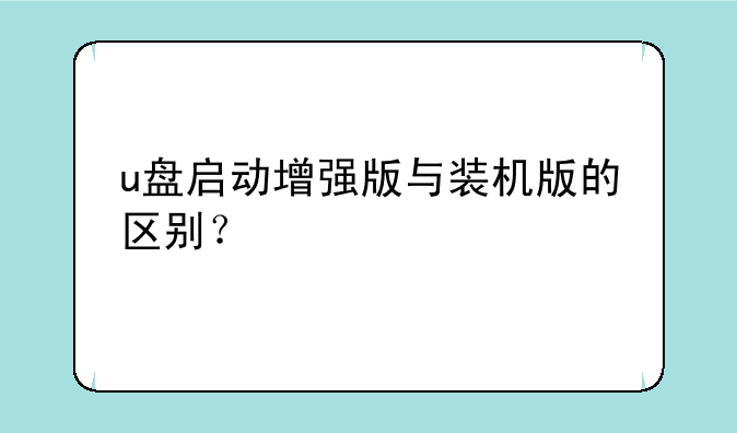 u盘启动增强版与装机版的区别？