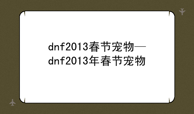 dnf2013春节宠物—dnf2013年春节宠物