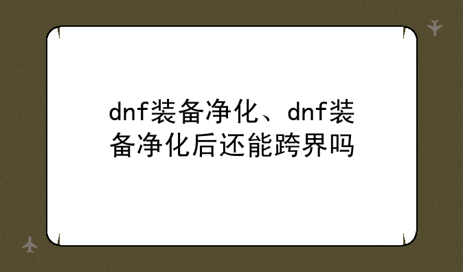 dnf装备净化、dnf装备净化后还能跨界吗