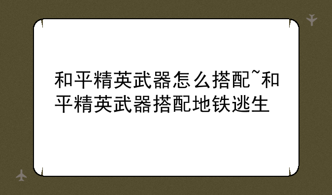 和平精英武器怎么搭配~和平精英武器搭配地铁逃生