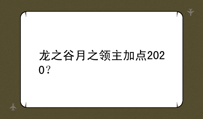 龙之谷月之领主加点2020？